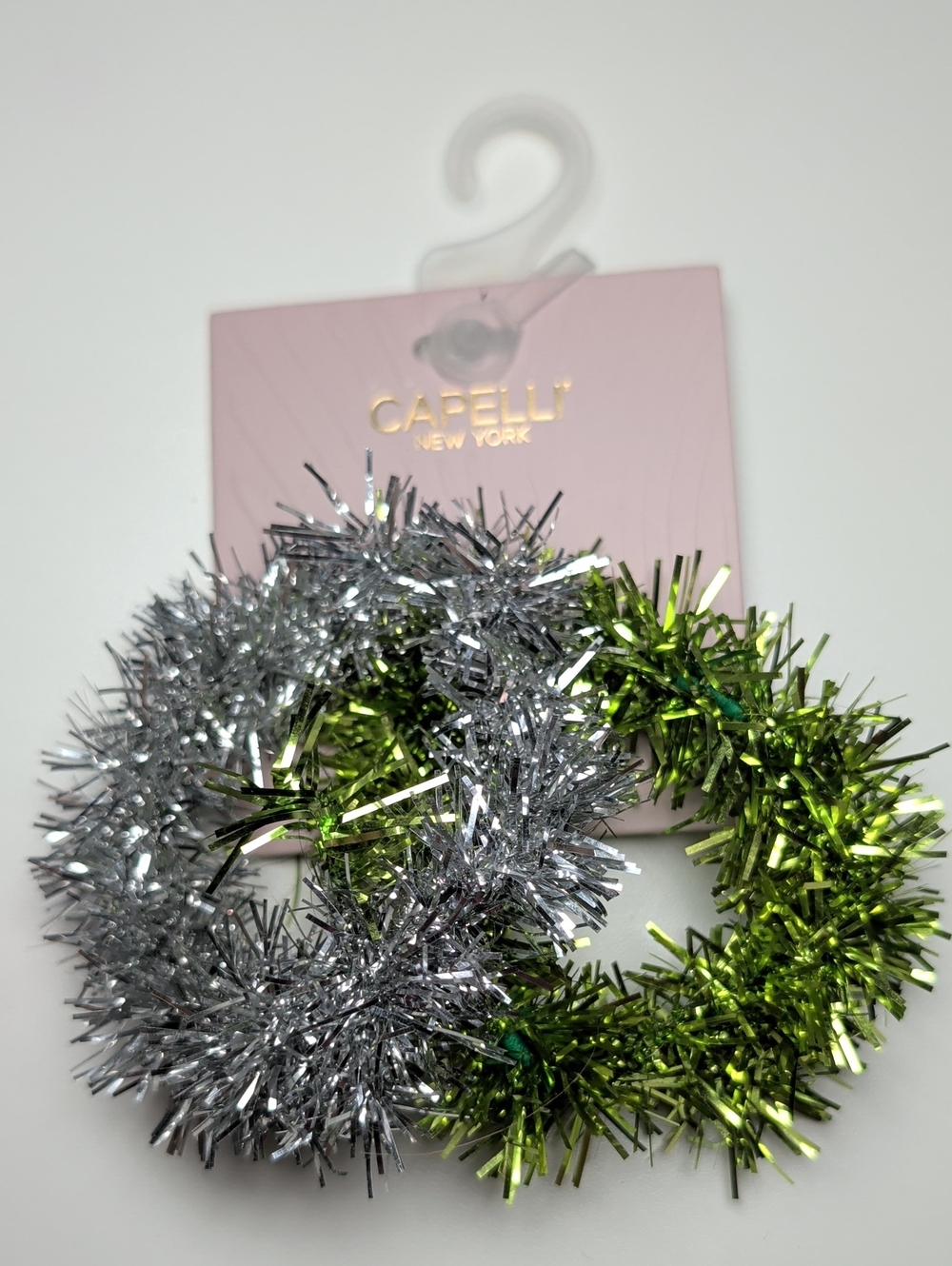 Capelli of New York Silver & Green Tinsel Scrunchie Duo